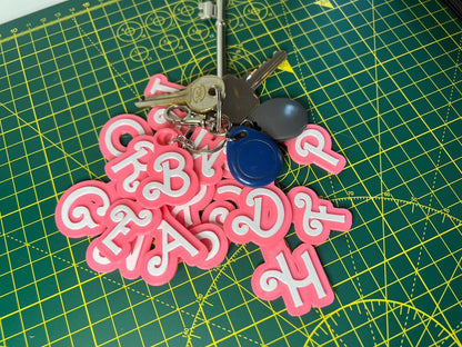 Custom Pink and White Name Keyring