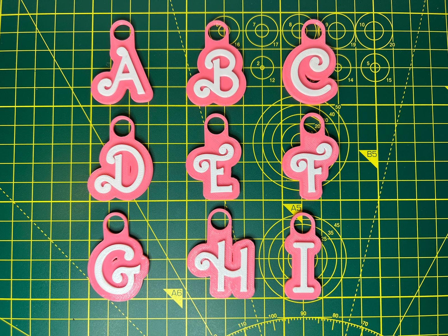 Custom Pink and White Name Keyring