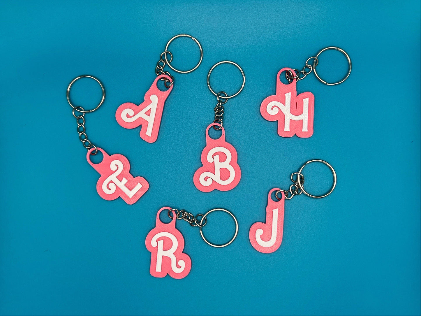 Custom Pink and White Name Keyring