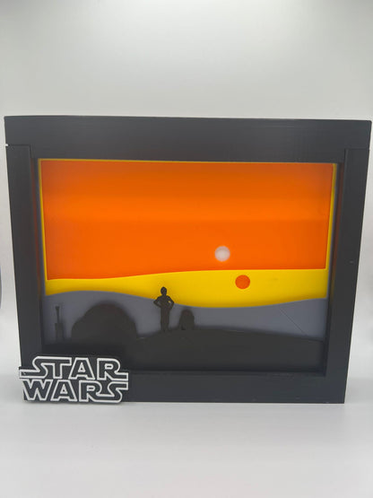 Star Wars Tatooine 3D Multi-layer Shadow Box - Personalised Art - Sci-Fi Gift - Star Wars Wall Art